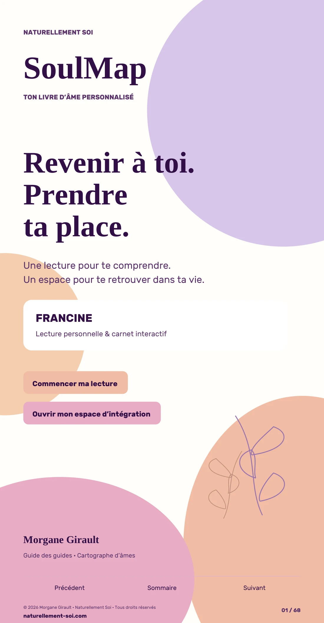 Exemple SoulMap Personnelle : couverture, page 1 sur les quatre premières pages